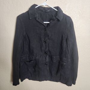 Peruvian Connection Shacket Women's Small Black Linen Pockets Collared Top